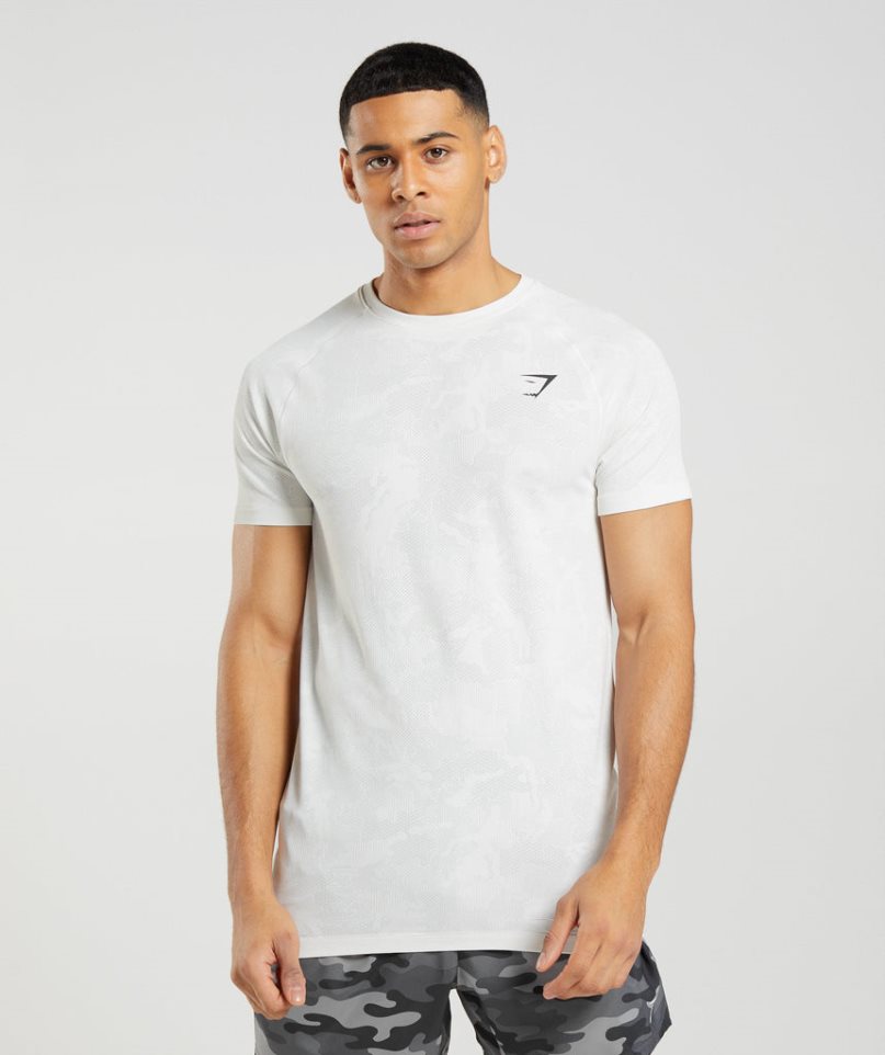 Men\'s Gymshark Geo Seamless T-Shirts White | NZ 6ADEHB